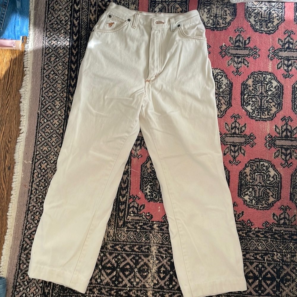 VINTAGE cream straight leg wrangler jeans